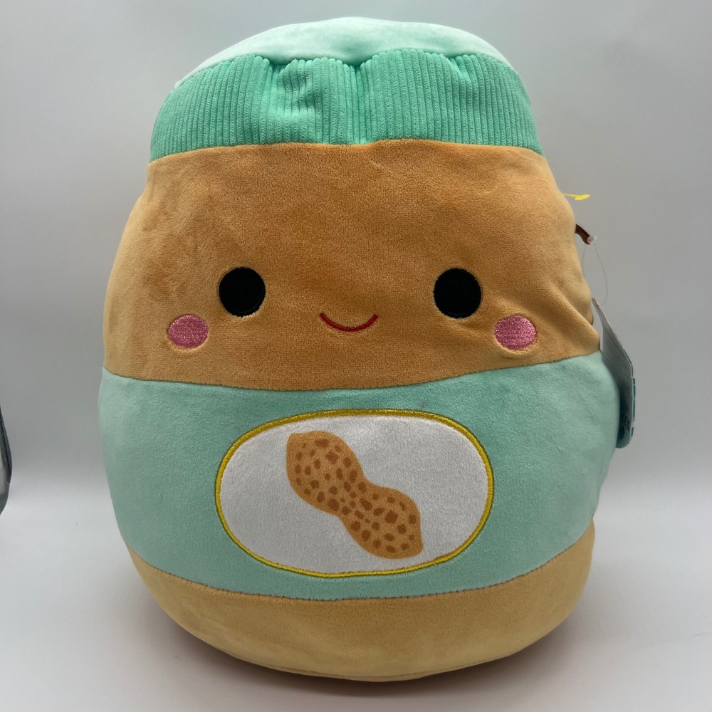 Squishmallows Antoine the Peanut Butter Jar 13 Inch Plush Food Series Teal Tan